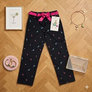 NWT Credo Martini Print Belted Pants Sz 10 Black Crop Cocktail Lounge